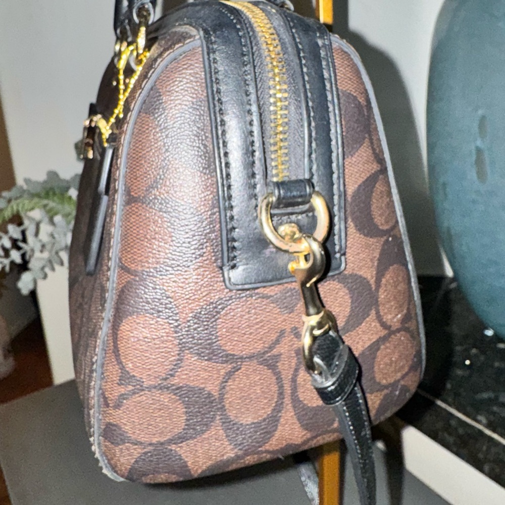 Coach Rowan Signature Canvas & Leather Satchel 2022 #F83607 Black, Brown & Gold - Picture 13 of 16